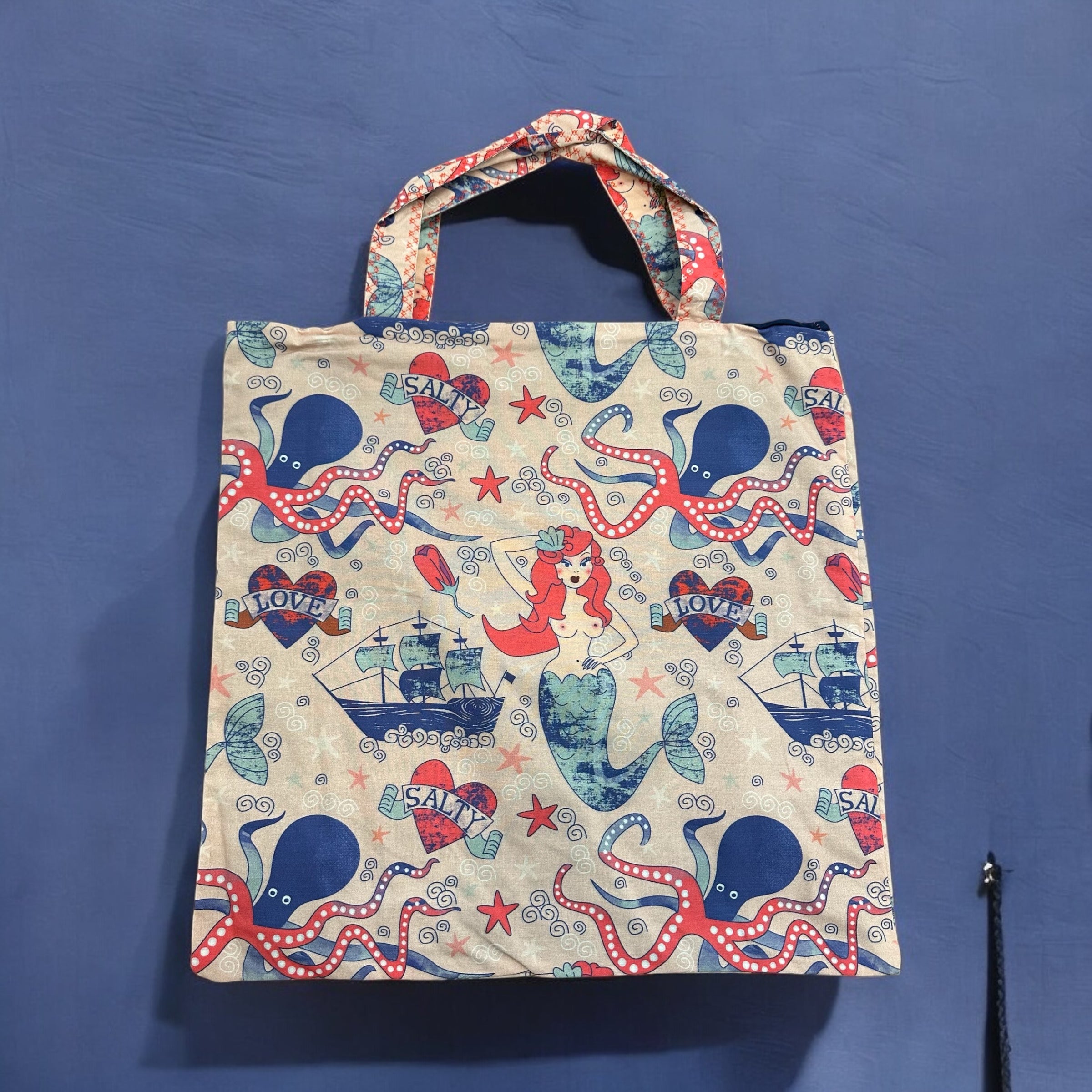 Tote bag with mermaid & nautical designs