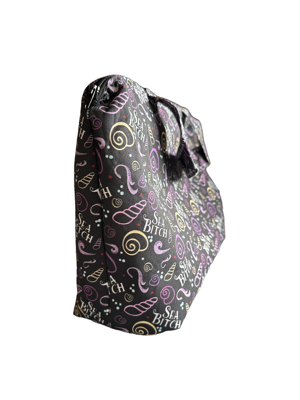 Large cosmetic bag with handles and A sea bitch design