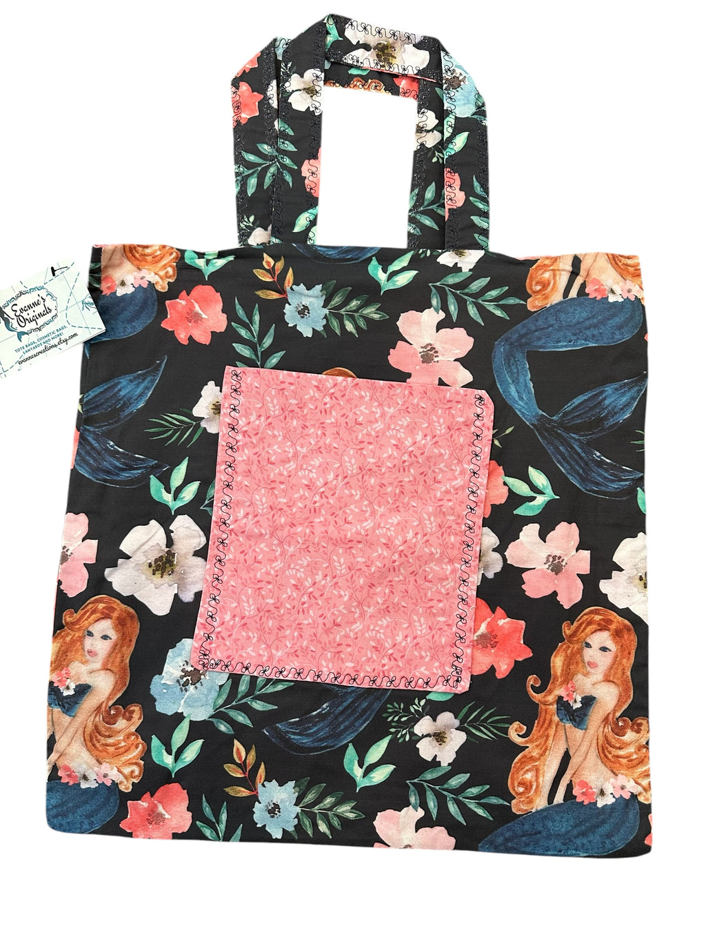 Floral, mermaid designed tote bag
