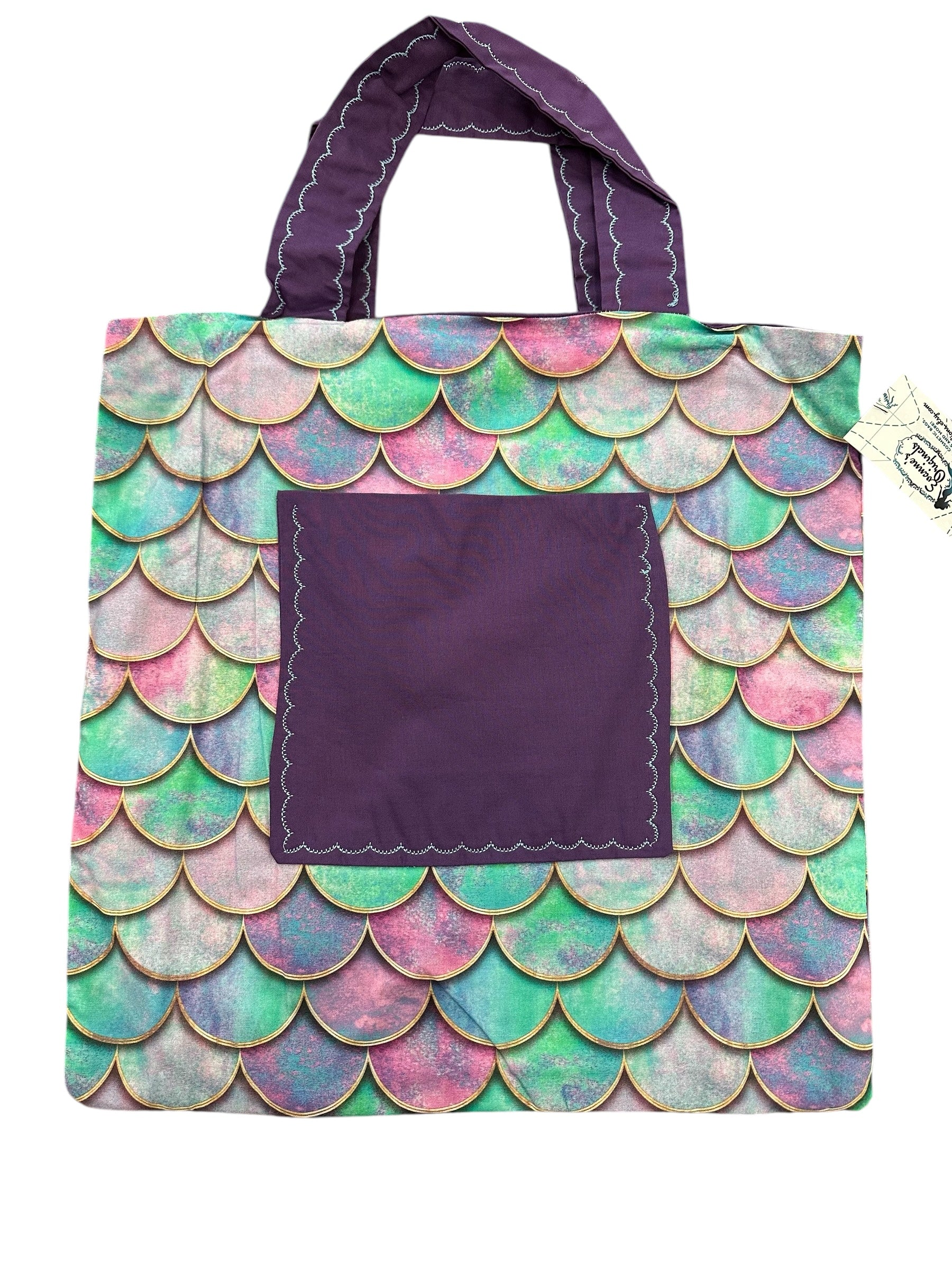 Mermaid scale designed fabric in a tote bag