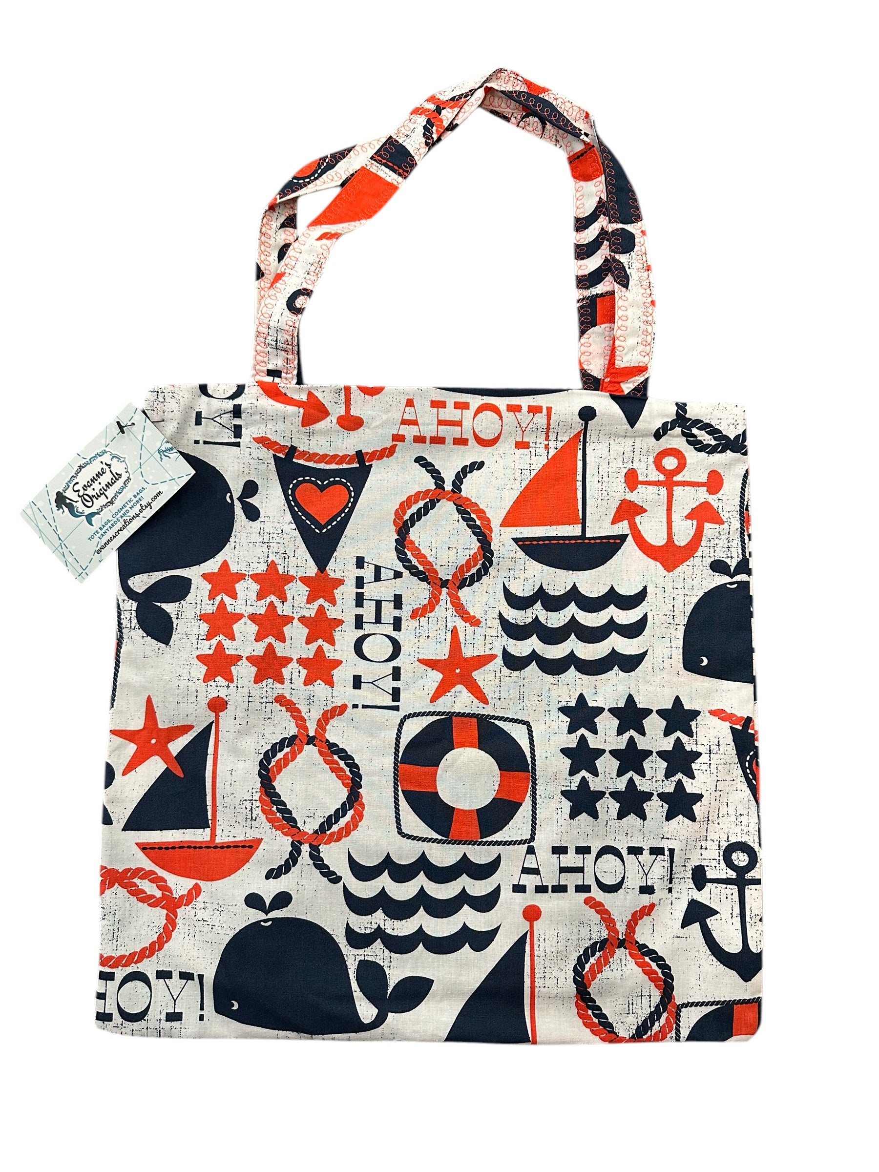 Tote bag with nautical patterns on a white background