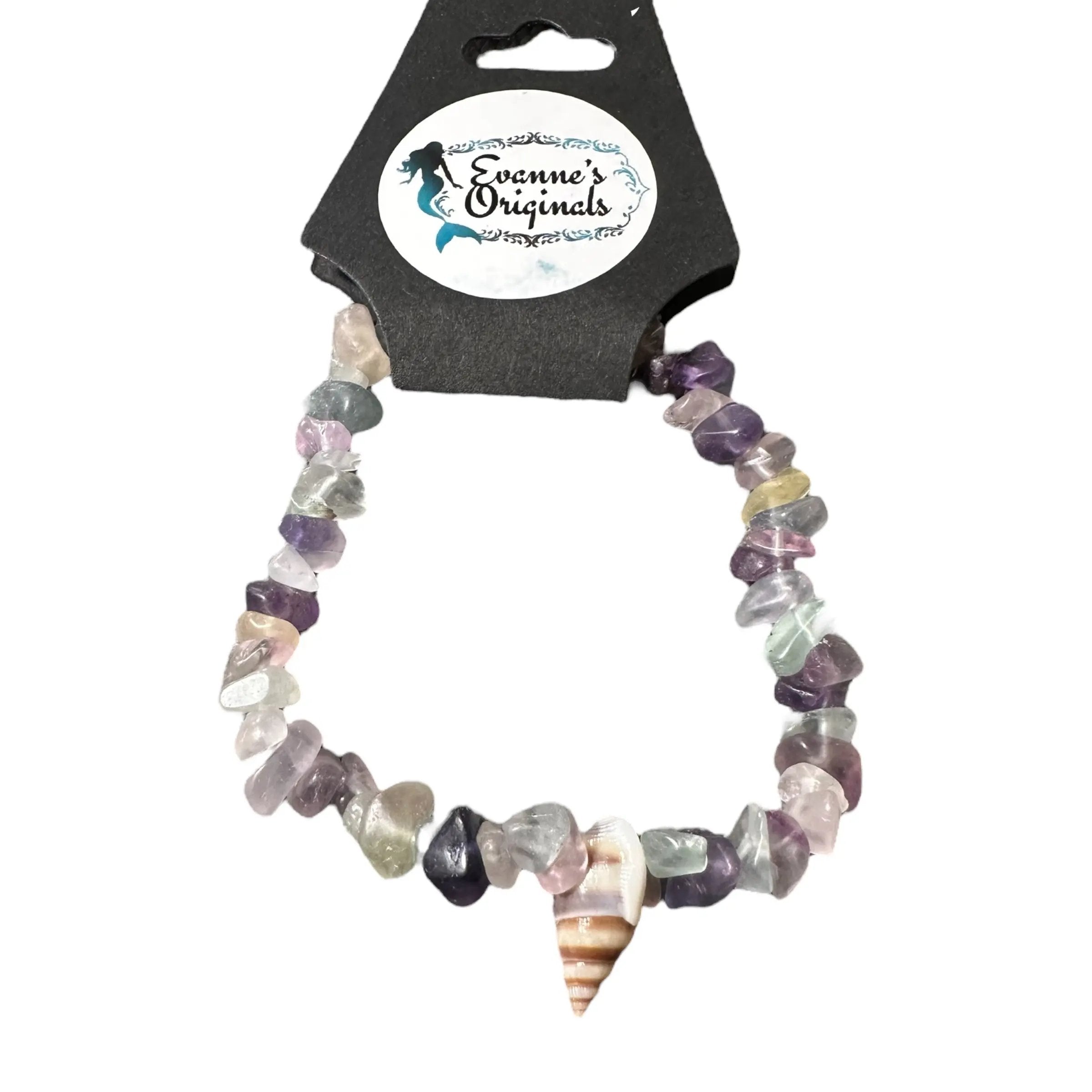 Colorful beaded bracelet on a branded card with 'Evanne’s Originals' logo.