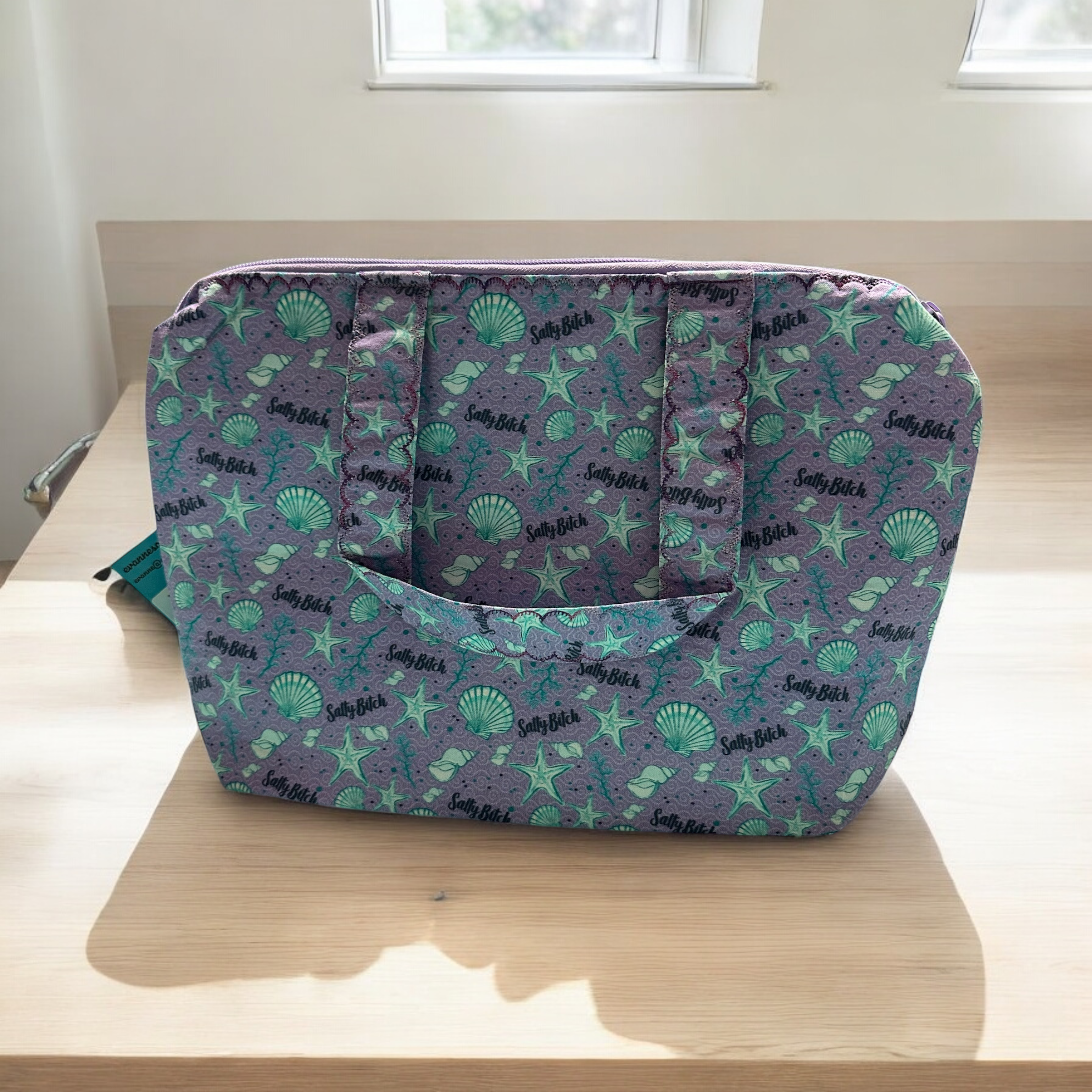 Large Cosmetic Bag With Handles-Purple/Teal Salty BItch Design Evanne's Originals