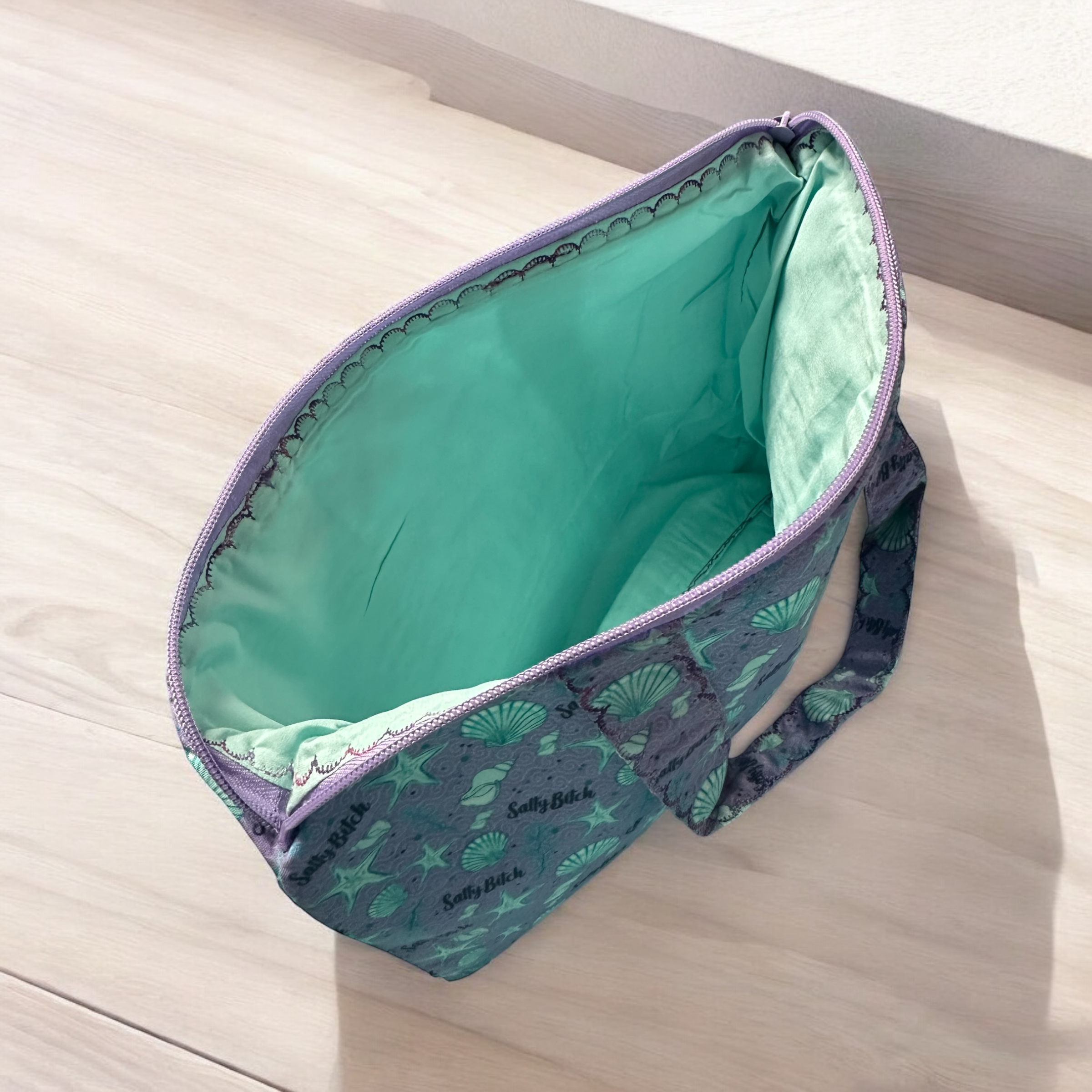 Large Cosmetic Bag With Handles-Purple/Teal Salty BItch Design Evanne's Originals