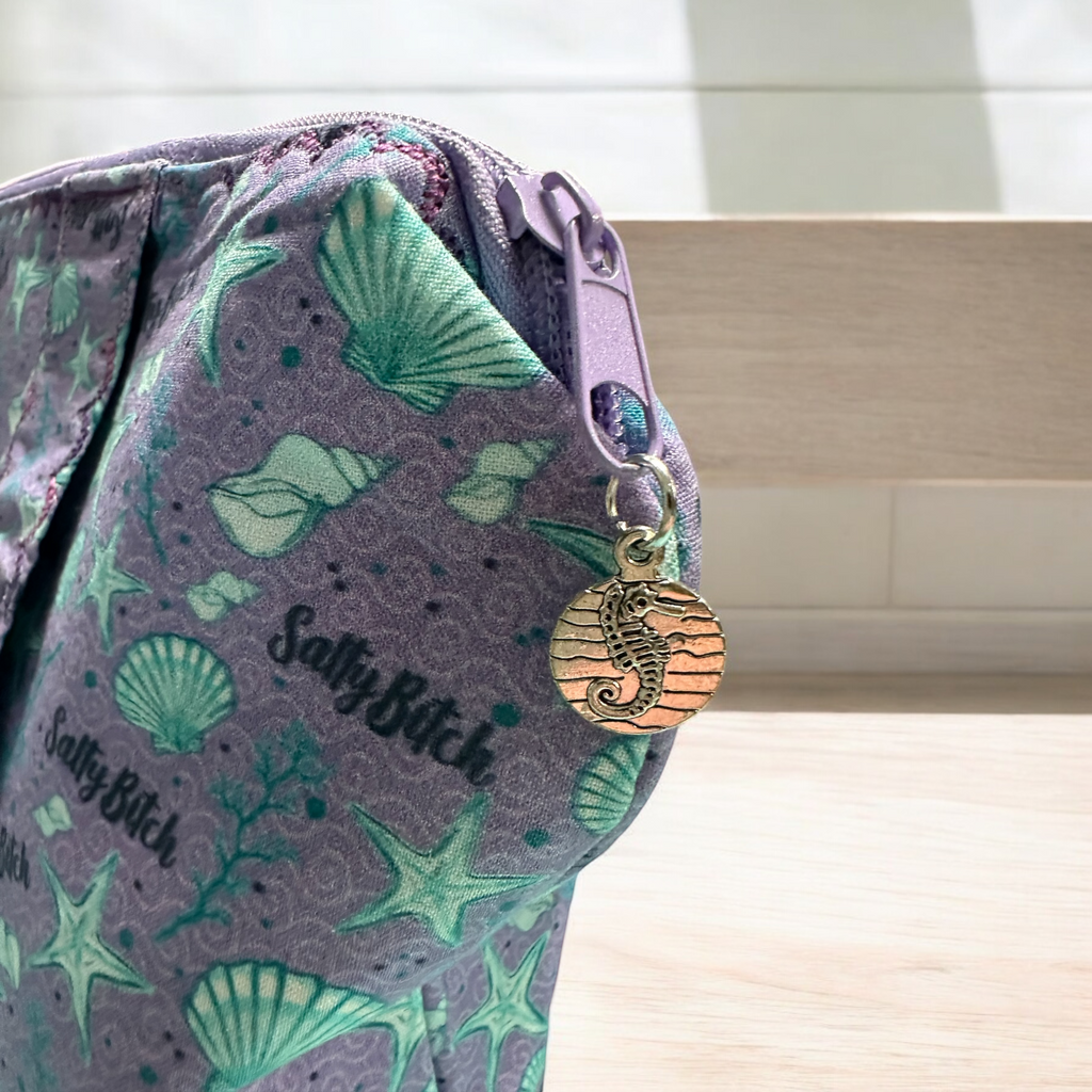 Large Cosmetic Bag With Handles-Purple/Teal Salty BItch Design Evanne's Originals