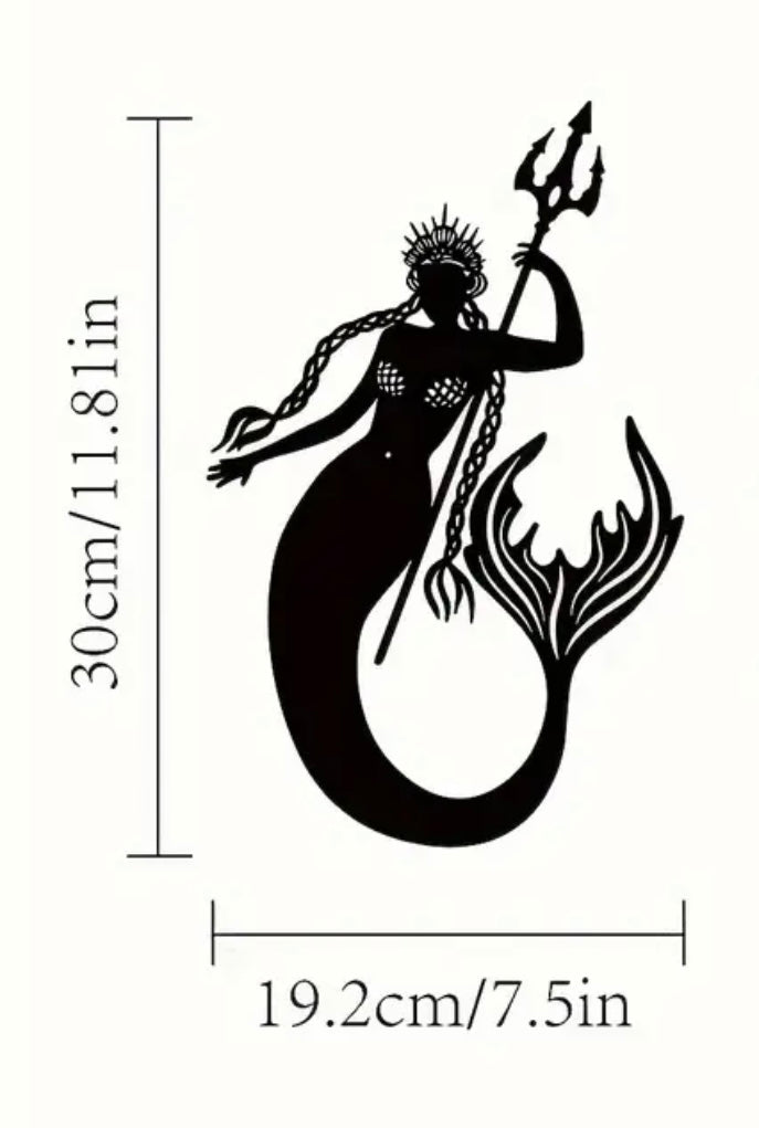 Black silhouette of a mermaid with measurements on a white background