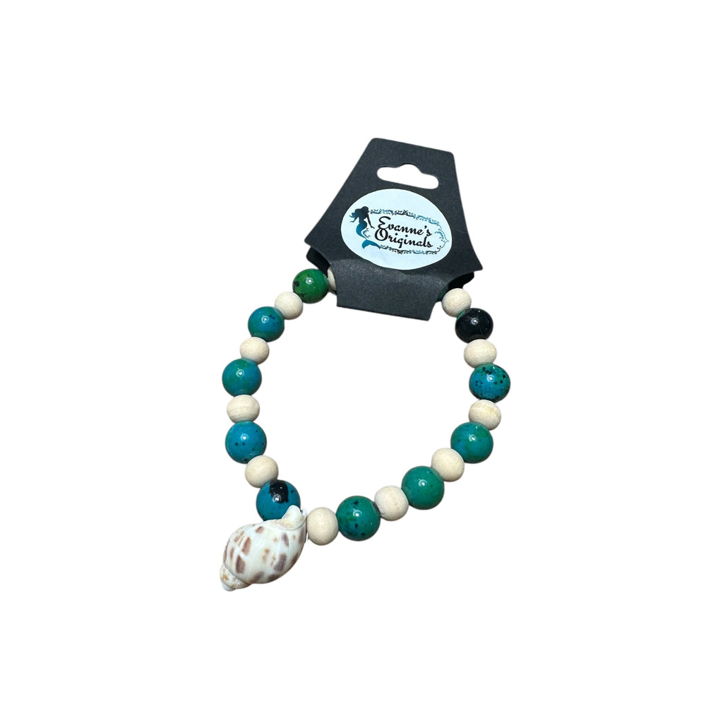Coral Cove Healing Crystal Bracelet- Malachite & Shell Bracelet Evanne's Originals