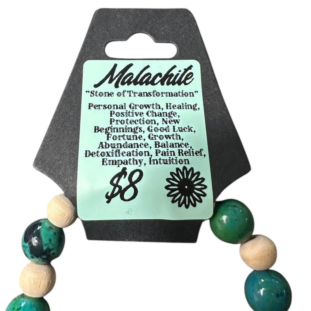 Coral Cove Healing Crystal Bracelet- Malachite & Shell Bracelet Evanne's Originals