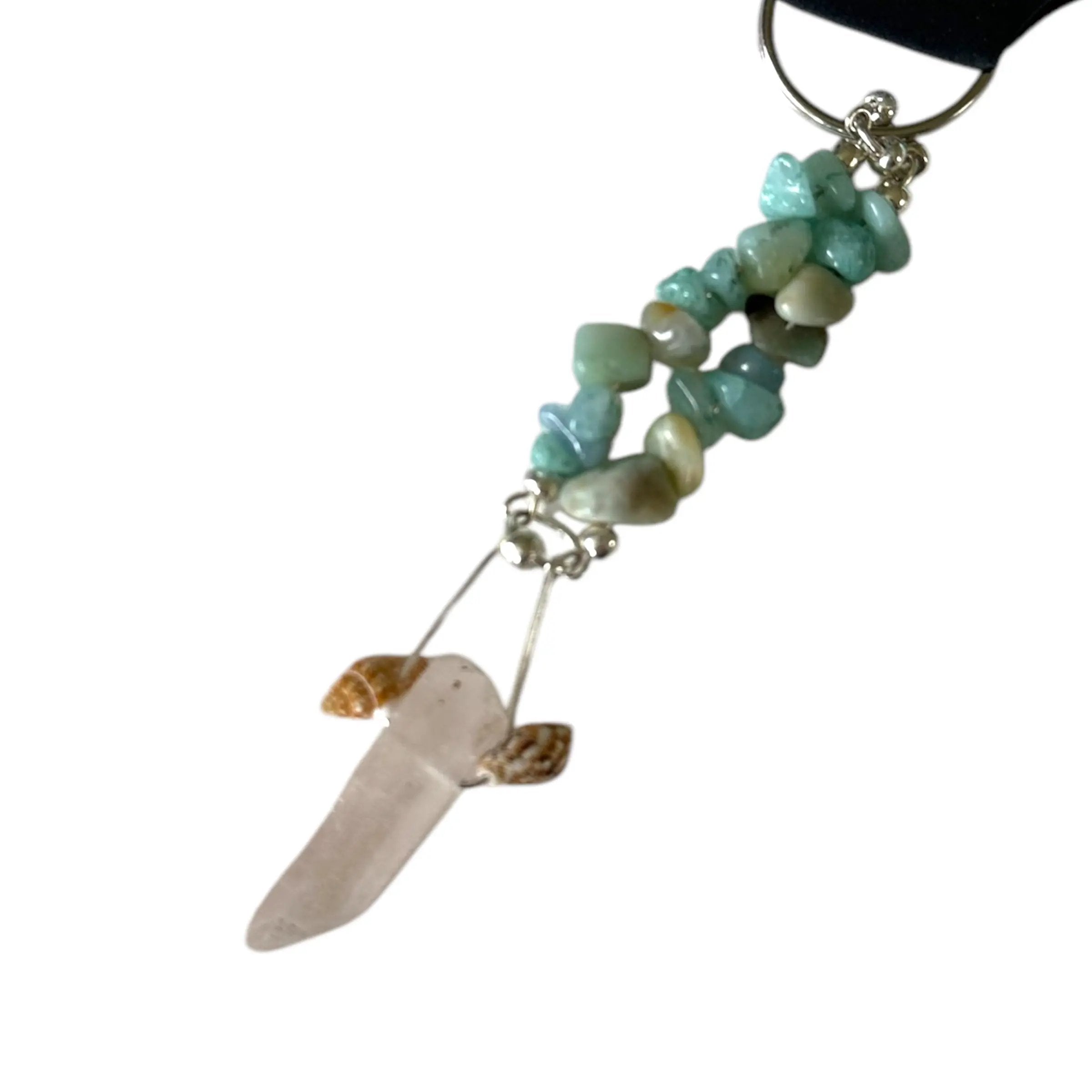 Jewelry with turquoise stones and a stone pendant on a white background
