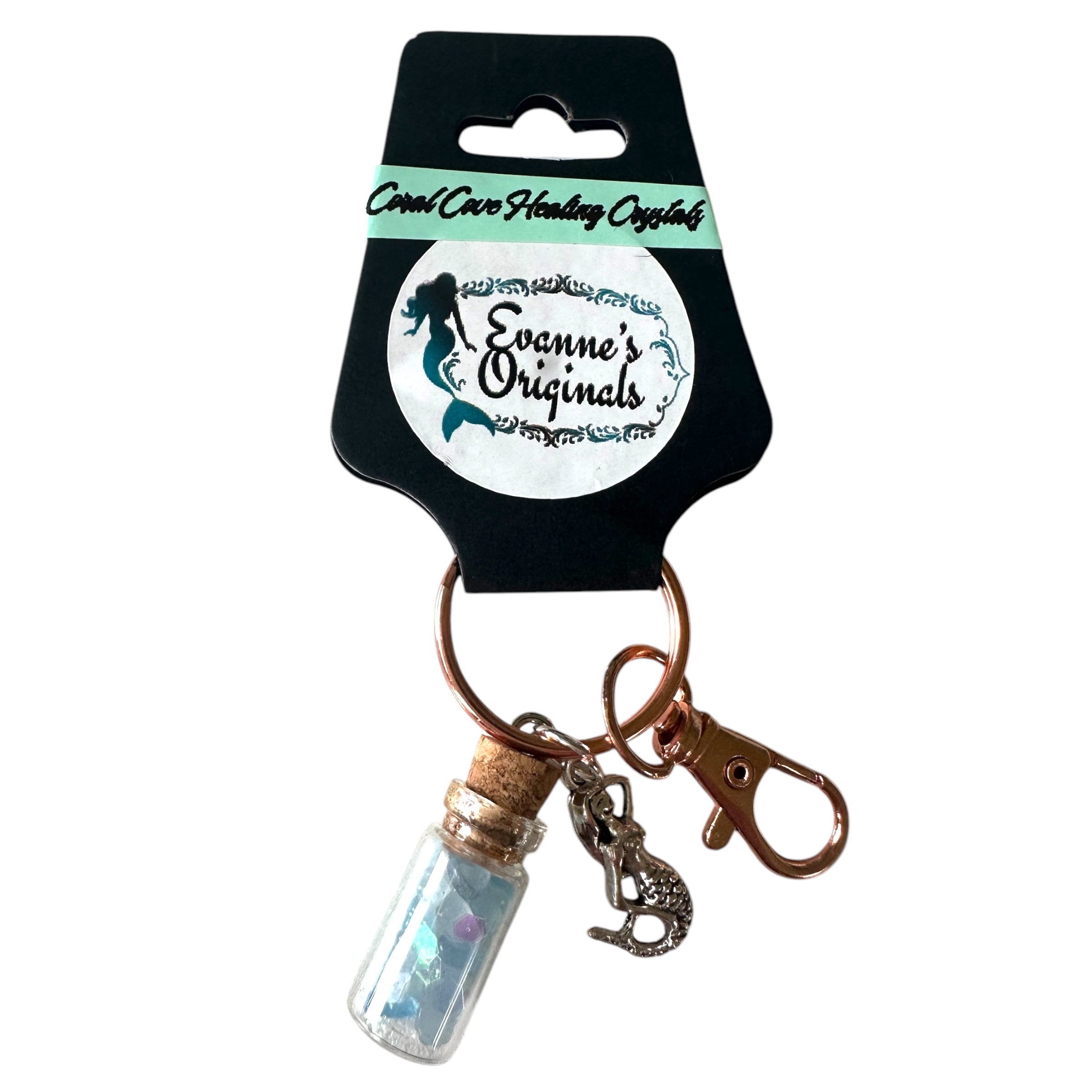 Coral Cove Healing Crystal Keychain- Aquamarine Keychain Evanne's Originals