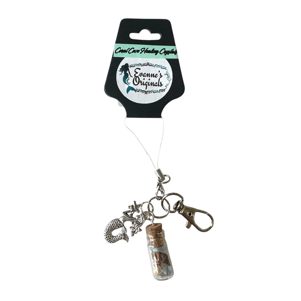 Coral Cove Healing Crystal Keychain- Aquamarine & Shell Keychain Evanne's Originals