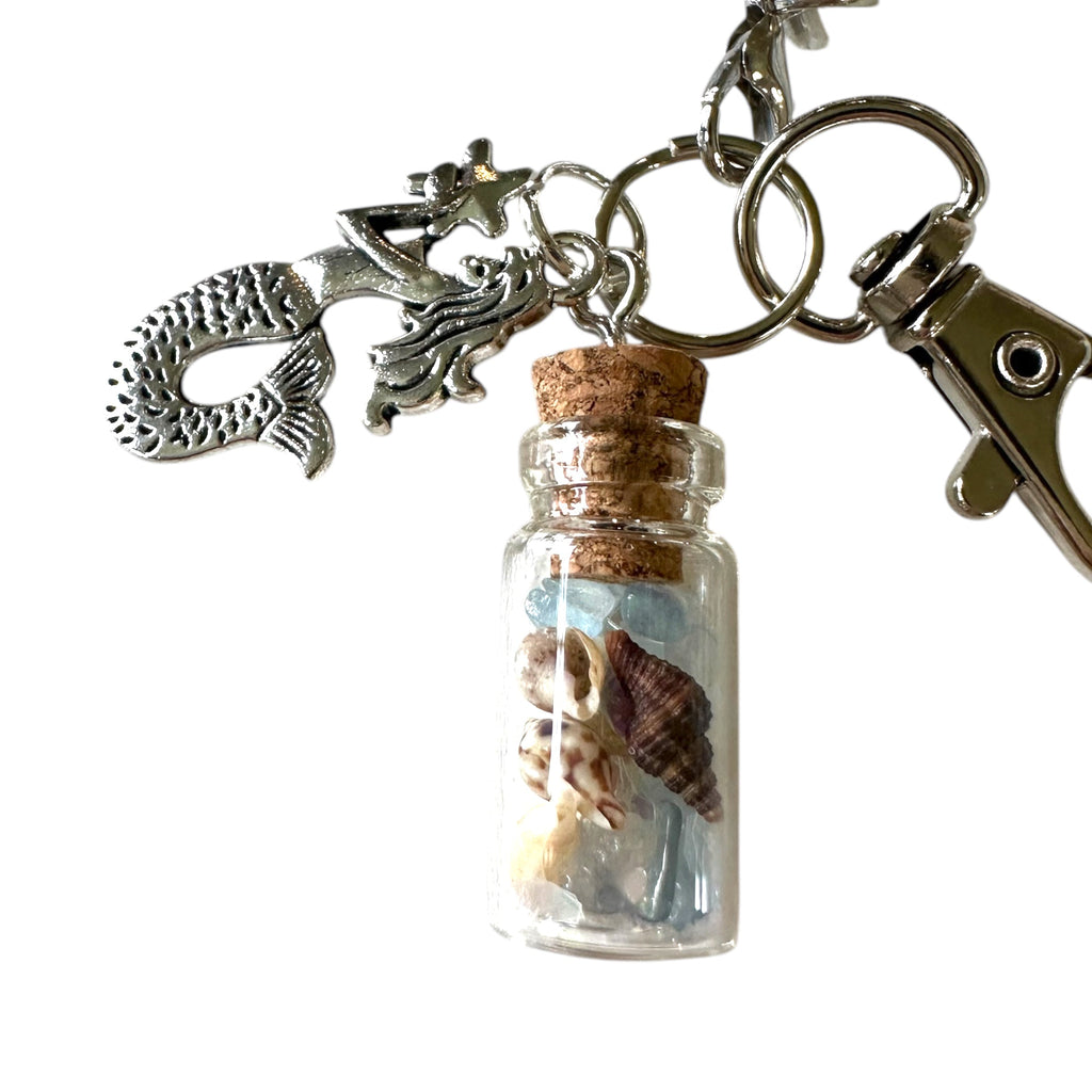Coral Cove Healing Crystal Keychain- Aquamarine & Shell Keychain Evanne's Originals