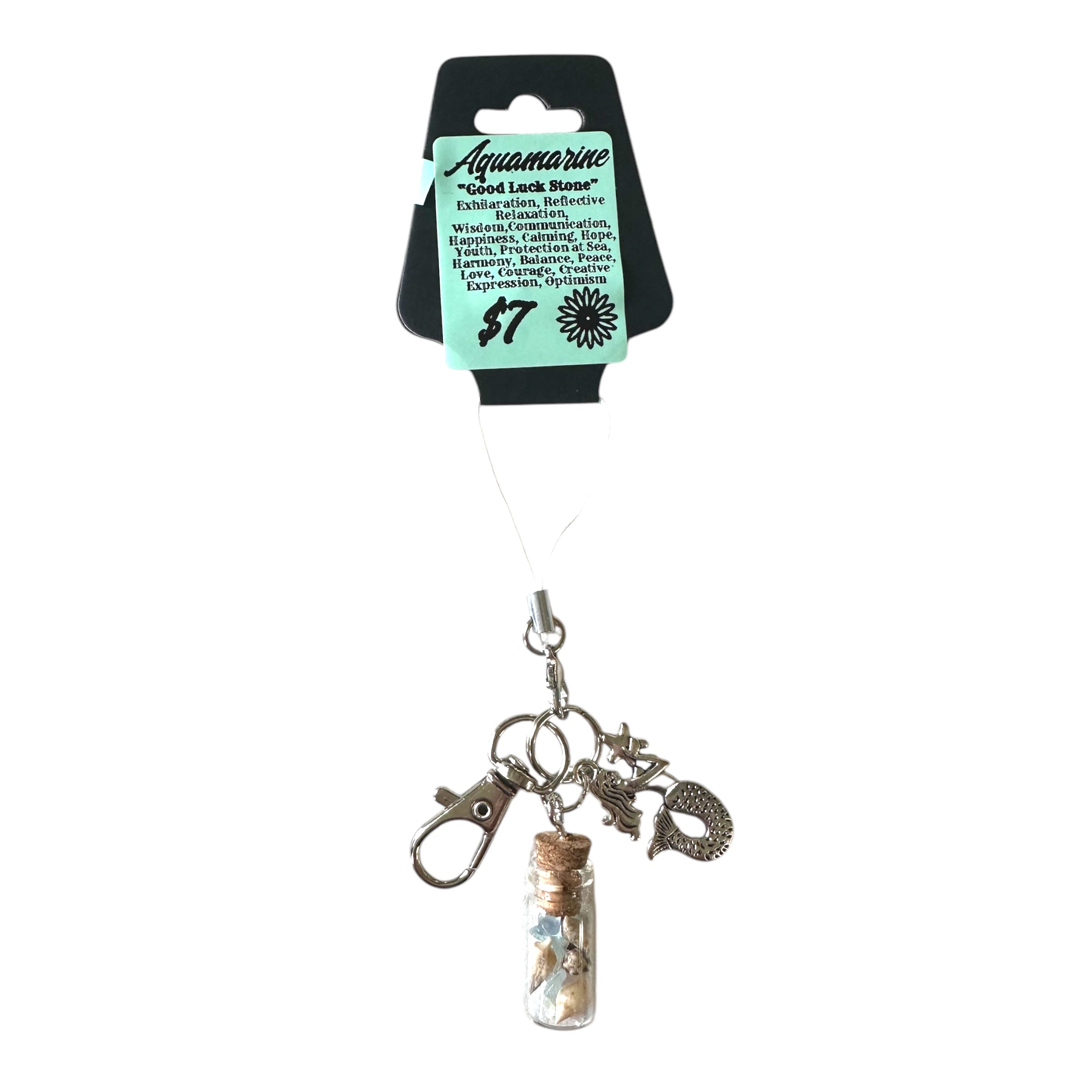 Coral Cove Healing Crystal Keychain- Aquamarine & Shell Keychain Evanne's Originals