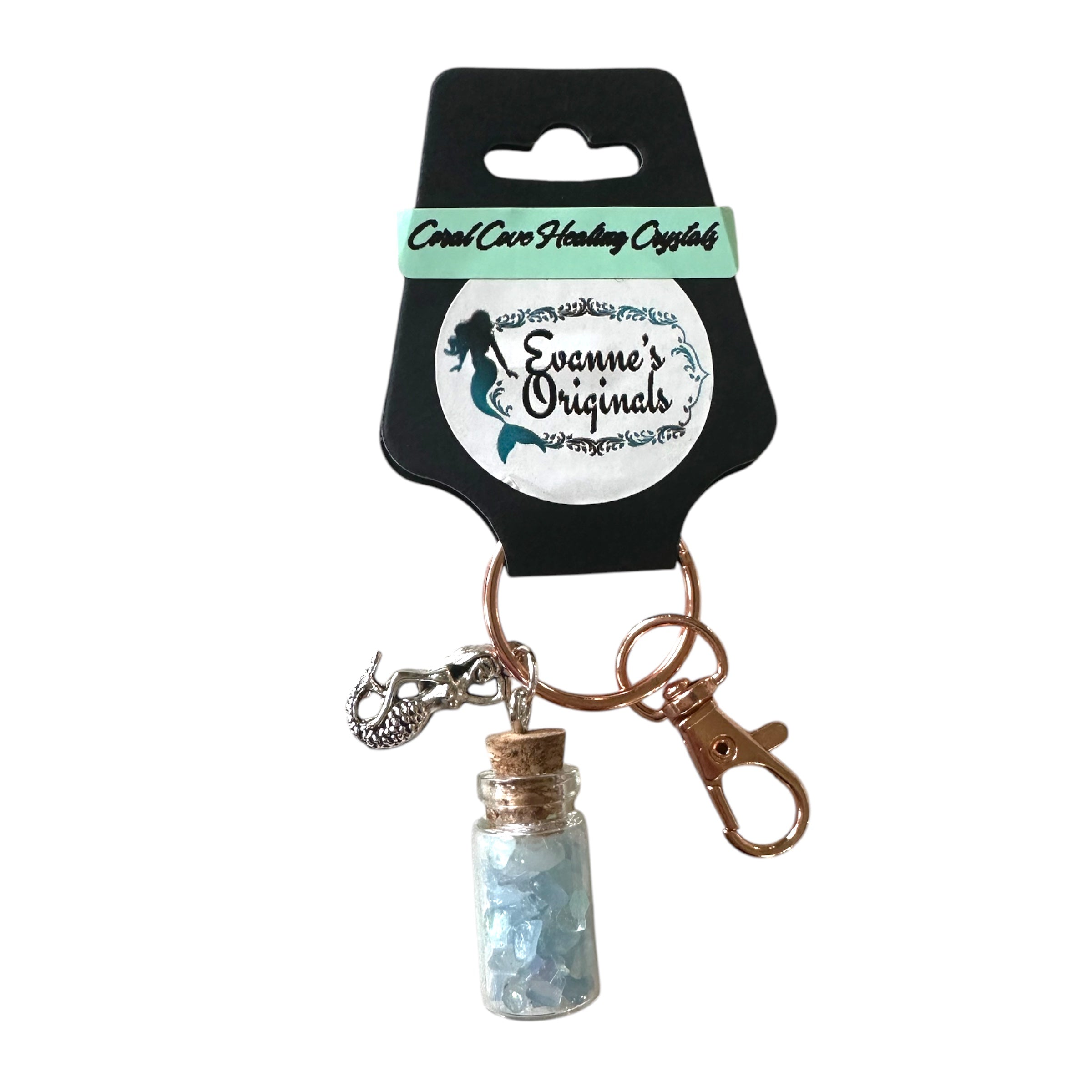 Coral Cove Healing Crystal Keychain- Aquamarine Keychain Evanne's Originals
