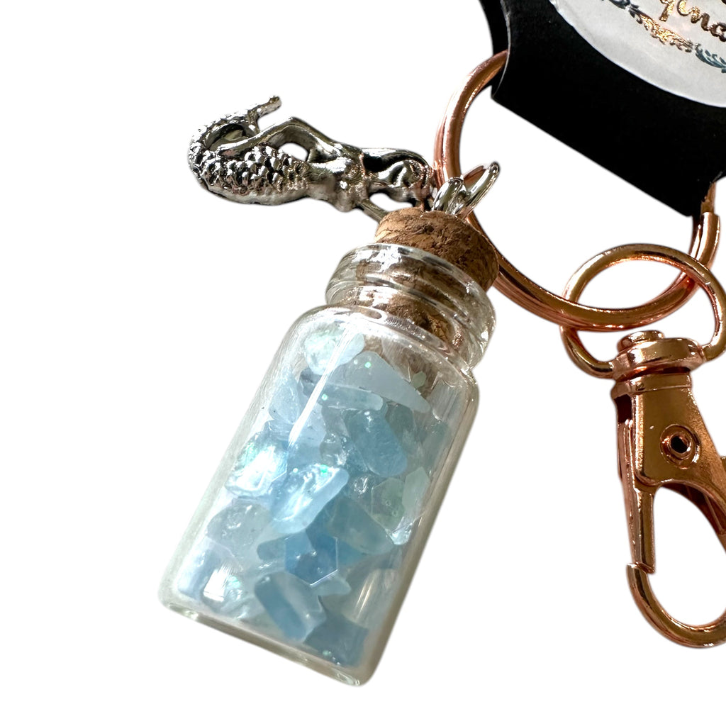 Coral Cove Healing Crystal Keychain- Aquamarine Keychain Evanne's Originals