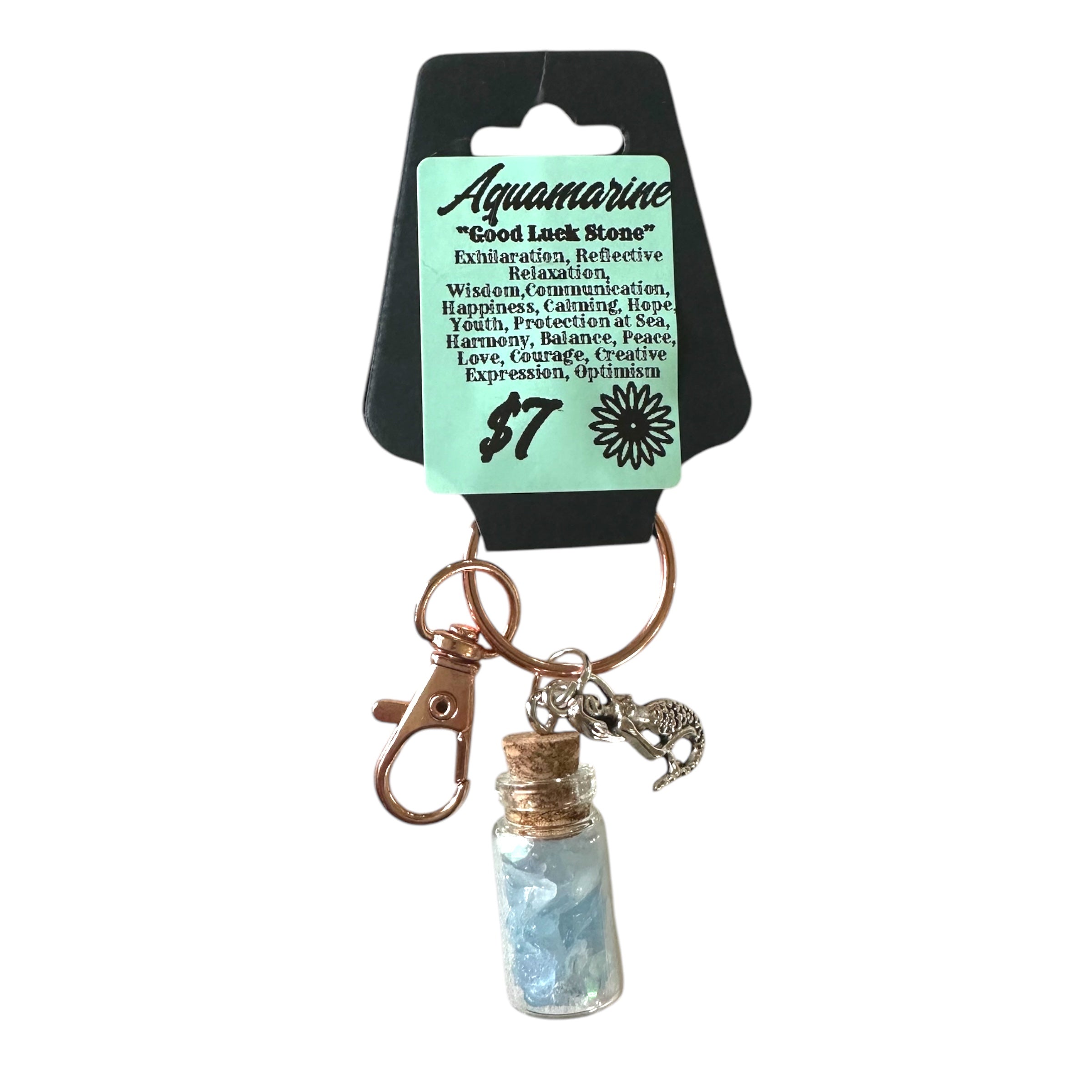 Coral Cove Healing Crystal Keychain- Aquamarine Keychain Evanne's Originals
